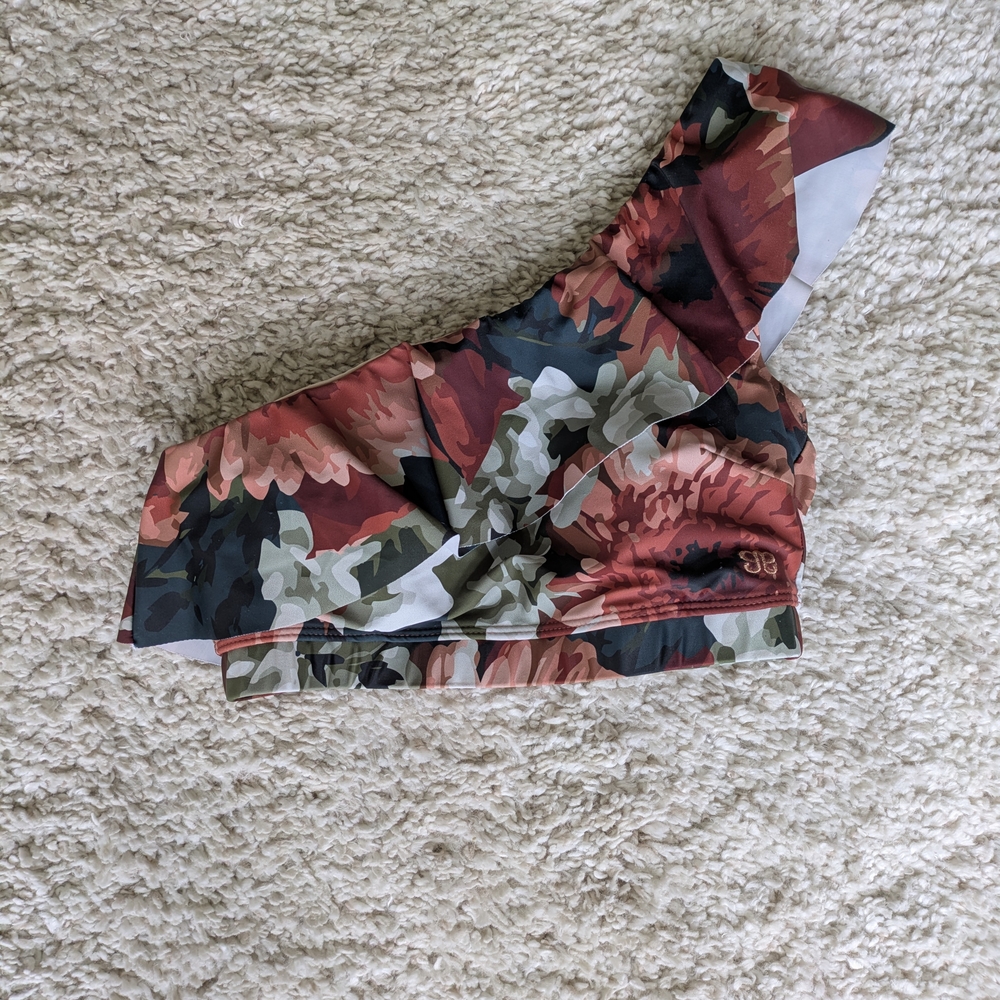 One-Shoulder Floral Swim Top